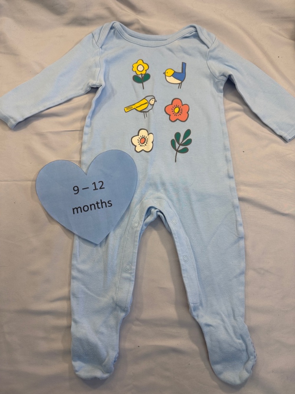 Marks & Spencer - 9-12M Blue Graphic Baby Onesie Sleeper/Romper